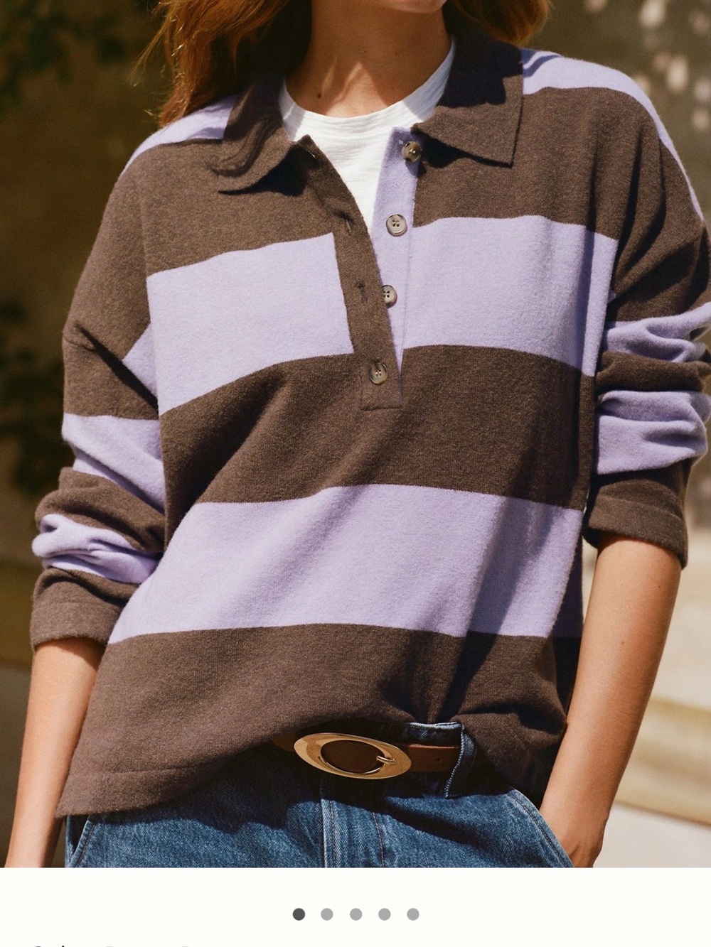 Anthropologie Maeve Rugby Polo Sweater in brown and lavender NWT SZ XL